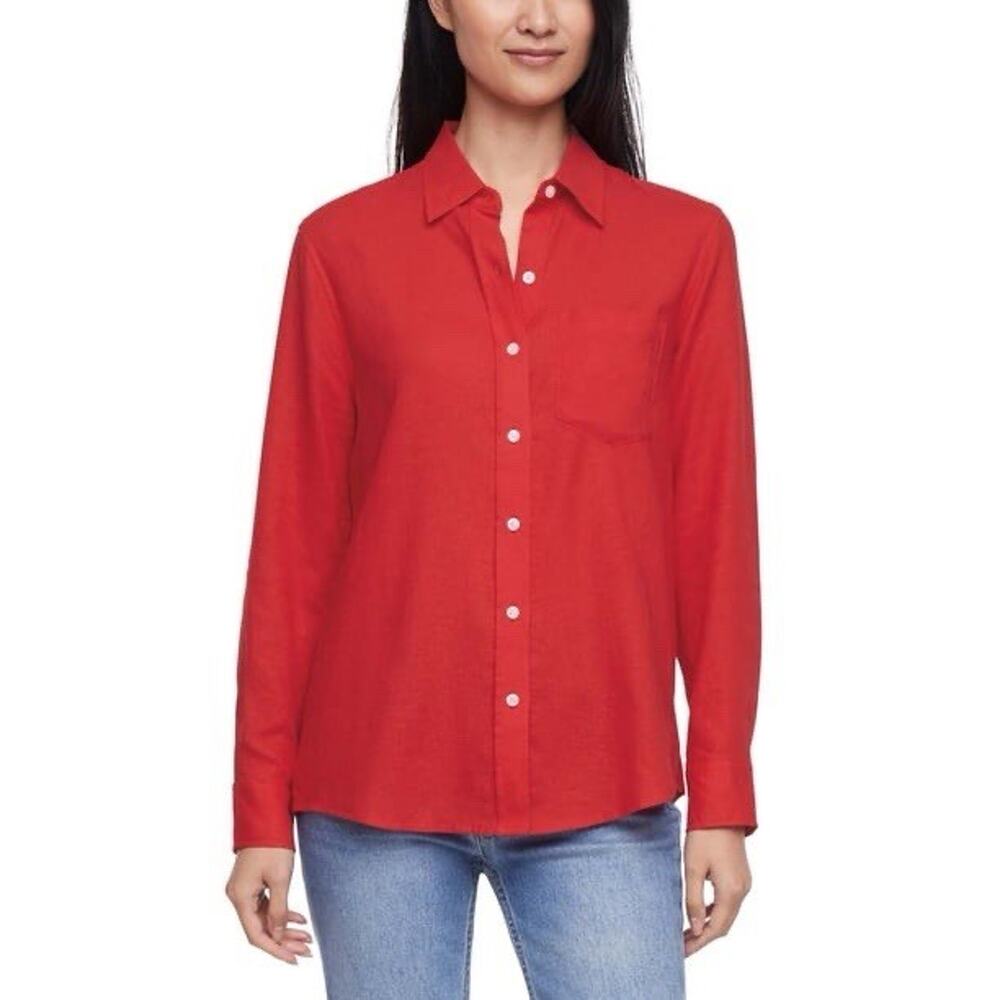 GAP Women's Linen Blend Button-Down Long Sleeve Relaxed Fit Shirt Small